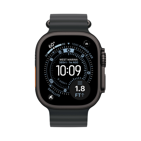 Apple Watch Ultra 3 49 мм, корпус из черного титана, ремешок Ocean черного цвета