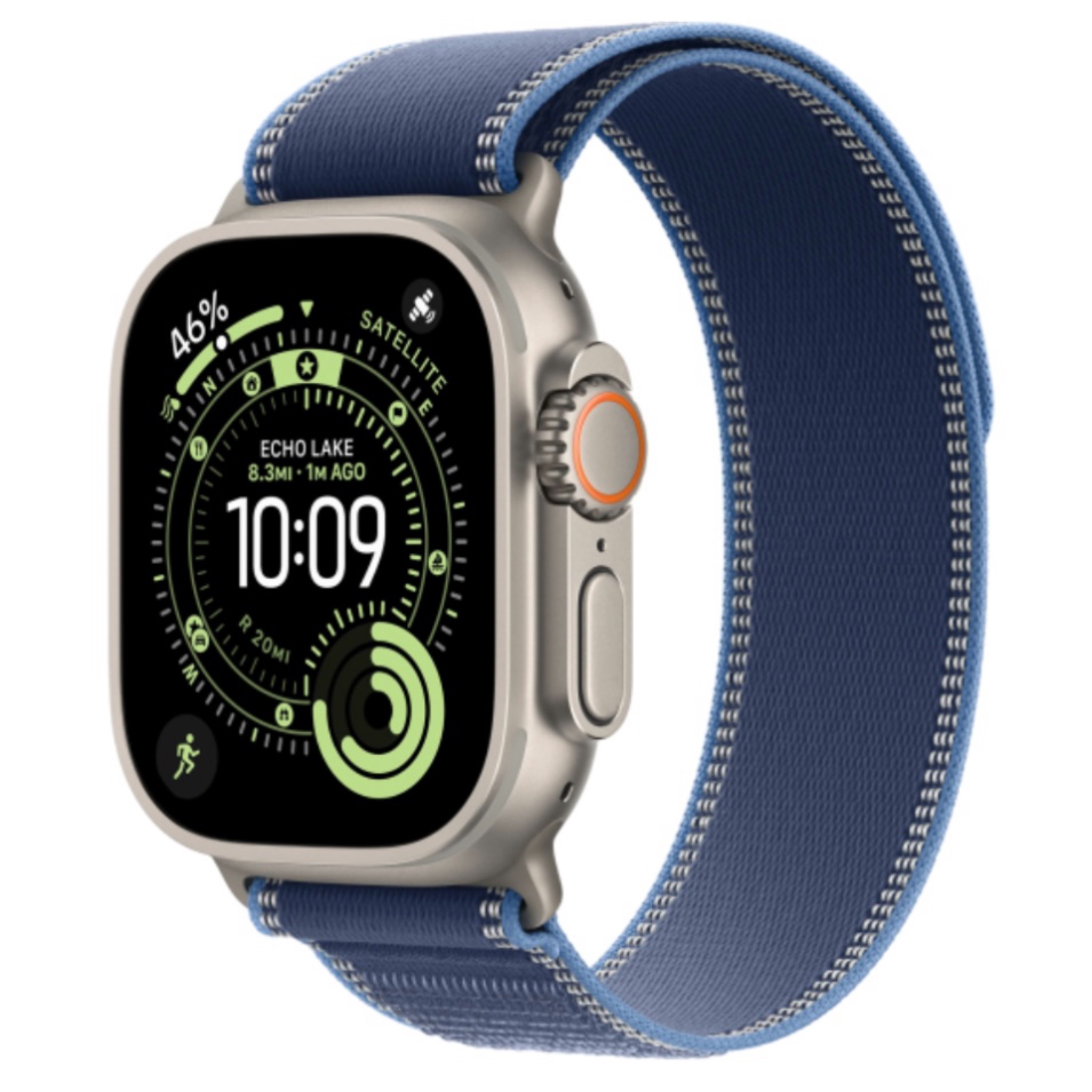 Apple Watch Ultra 3 49 мм, корпус из натурального титана, ремешок Trail синего цвета, размер M/L